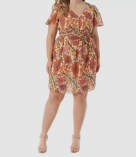 Jessica Simpson Womens Beige Short-Sleeve V-Neck A-Line Dress Plus Size 1X