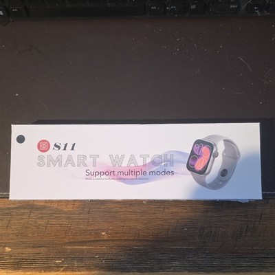 S11 Smart Watch 44mm Silver Metal Case White Silicone Band iOS Android Unlocked