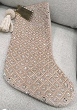 Christian LaCroix VELVET CHRISTMAS STOCKING Pearls Beaded Sequins Tassel 22" NEW