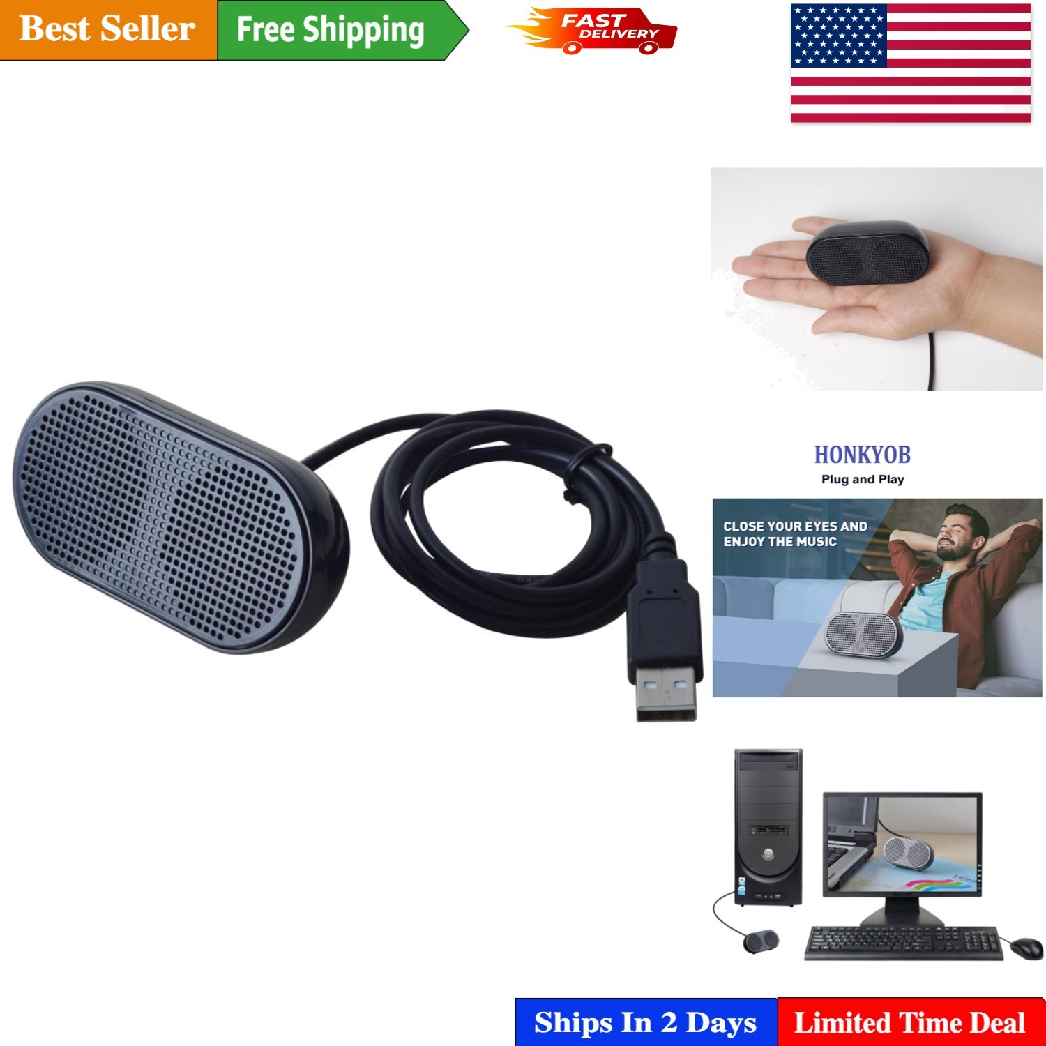 Dual Stereo USB Mini Speaker - Perfect Desktop Companion for