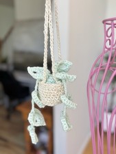 Crochet Hanging Plant Green Monstera Boho Home Decor