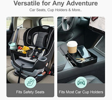 Car Seat Travel Tray for Toddlers, 3" Cup Holder Dip Well, Square, Black