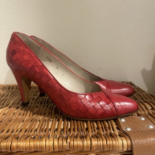 Vintage Bottega Veneta Heels Damen 7 Rot Leder Schuhe Pumps Luxus Designer - Bild 1 von 9