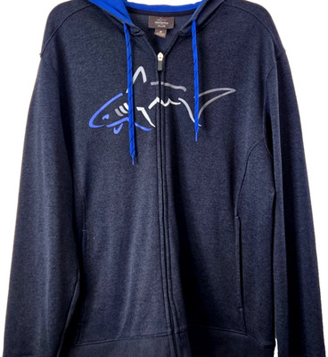 Greg Norman Jacket Men's M Hooded Full Zip Outdoors Skater Black Blue Shark Logo