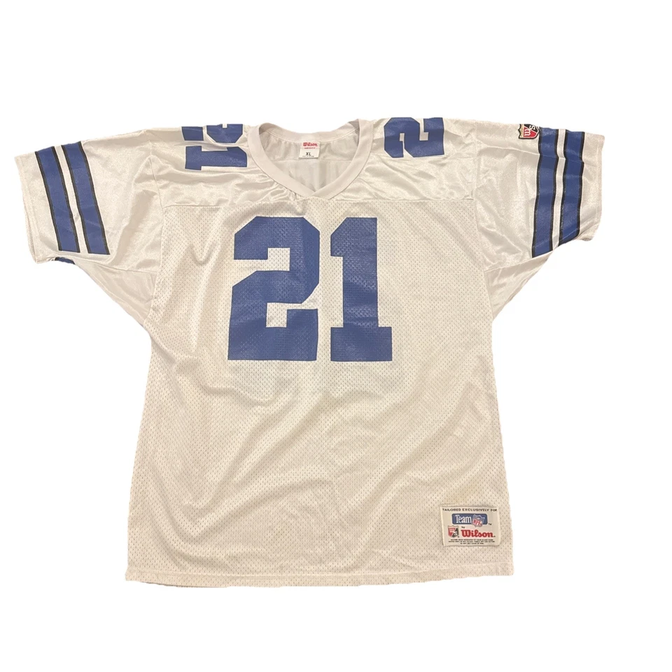 Camiseta de los Dallas Cowboys Deion Sanders XL Wilson para hombre blanca vintage  Foto 2 de 4