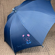 Vtg Child Size Umbrella Blue Teddy Bear or Mouse Cookies  Milk 1960s 16" long