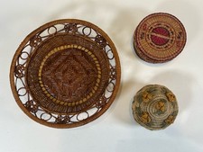 VNG Basket Set of 3 Woven with Lids Wicker Storage Home Decor Natural
