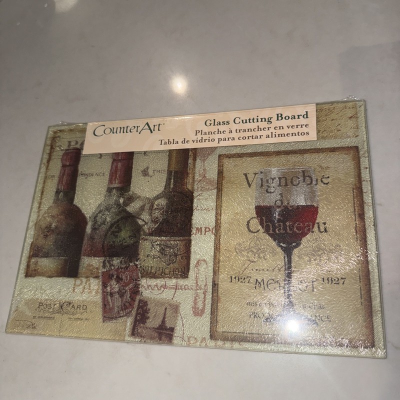 New CounterArt Glass Cutting Board French Cellar Design 12 X 8”
