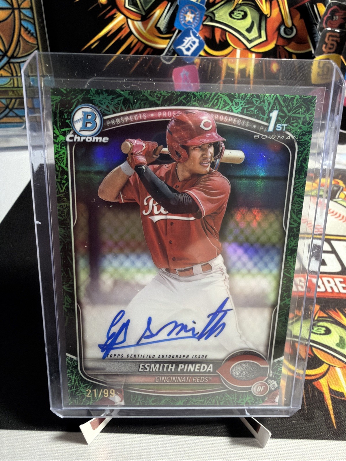 2025 Bowman Chrome Esmith Pineda #CPA-EP Green Grass Refractor Auto /99 view 1