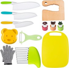13 Pcs Wooden Kids Kitchen Knife, Kids Knife Set with Gloves Cutting Board Be...