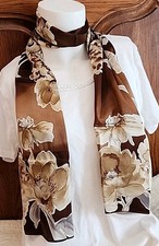 Jones New York 100 Satin Silk 56"x10" Scarf Browns  Grey