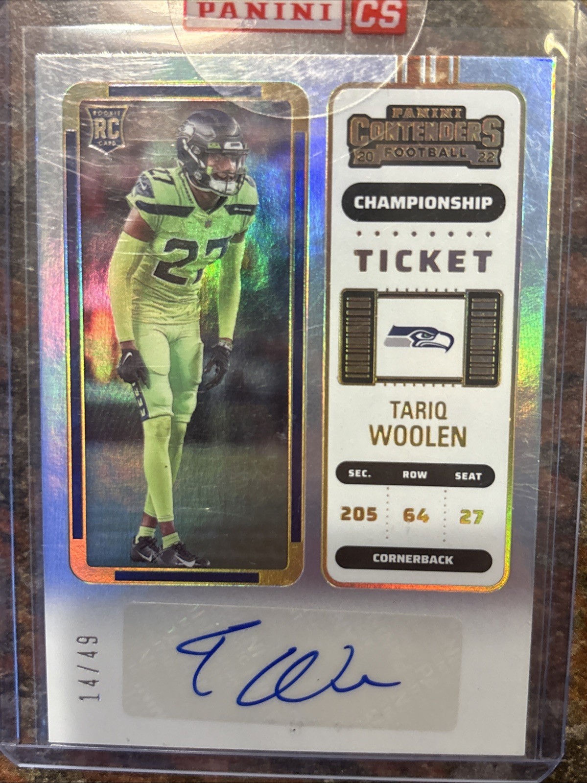 2022 Panini Contenders Championship Ticket #223 Tariq Woolen Rookie Auto 14/49