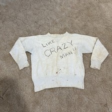 VTG 1940s Cotton Double V Crewneck Sweatshirt Sz S/M - Distressed W/ Writing