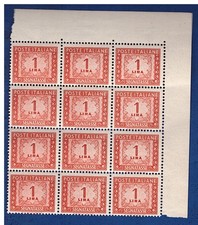 1947 SEGNATASSE 1 LIRA BLOCCO DI 12  ANGOLO DI FOGLIO NUOVI  ** MNH