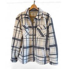 Women's SAGE White and Gray Fleece/Flannel Plaid Faux Fur Lined Size L Shacket