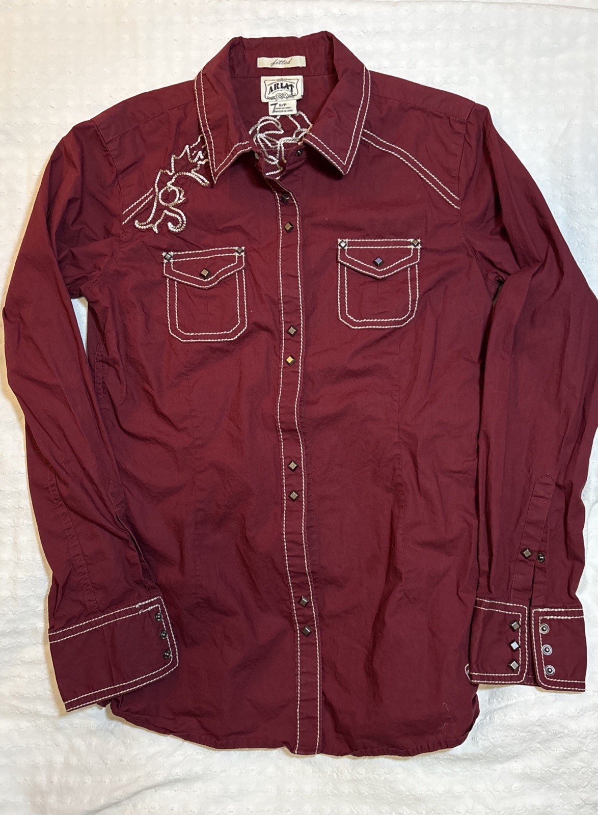 EUC ARIAT Fitted Snap Button Front Embroidered Fl… - image 2