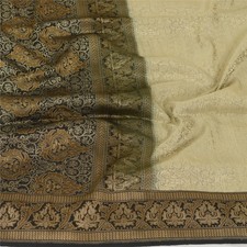 Sanskriti Vintage Long Dupatta Stole Pure Silk Gray Woven Tanchoi Head Scarves