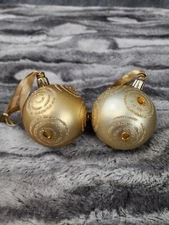 Christmas Ornaments Baubles Gold Shatterproof Glittered  Swirl Holiday Set of 2