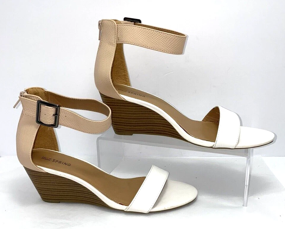 Call It Spring Ankle Strap Faux Snake Wedge Sandals Size 11 White Beige B*O - Image 2 of 4
