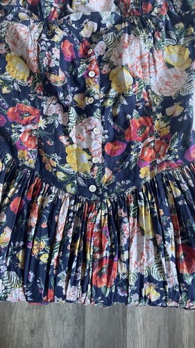 Womens Size M Midi Dress Vintage Retro Floral Sweetheart Neck Pockets Rayon - Picture 16 of 22