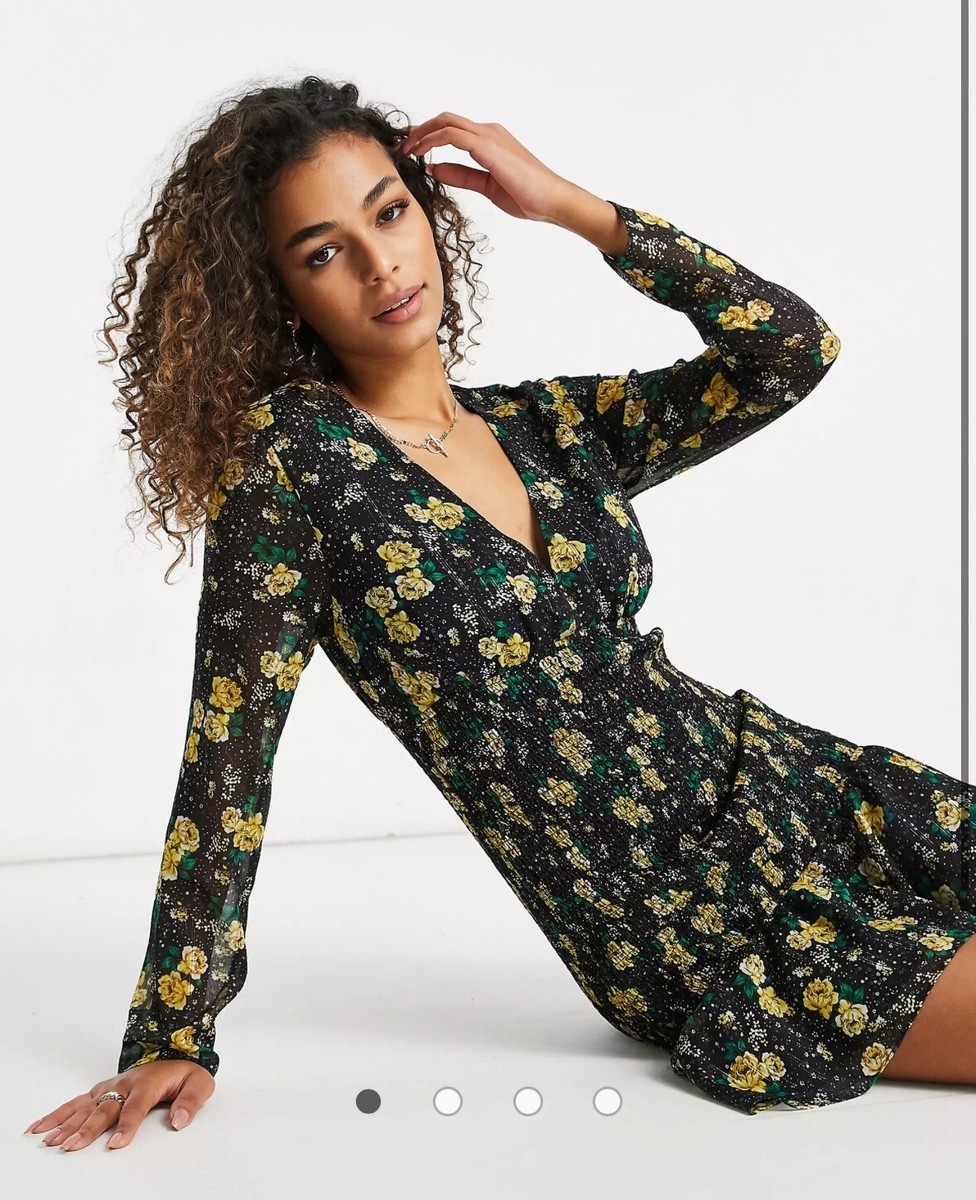 Talulah Stardust floral mini dress in black multi Size Small