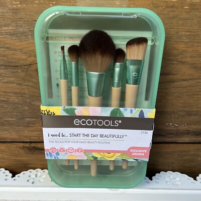 EcoTools Start The Day Beautifully 5 Makeup Brush Set w/ Storage Tray New In Box