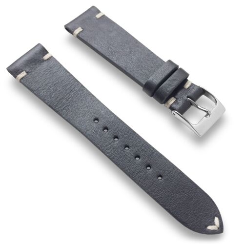 20 mm Gris Oscuro Vintage Italiano Puntada Suave Top Grano Cuero Correa de Banda - Imagen 4 de 4