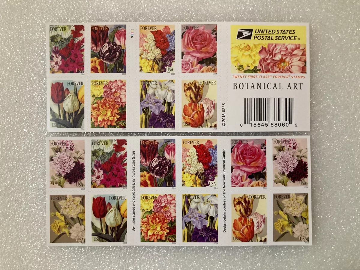 BOOKLET of 20 USPS Botanical Art Self-Adhesive Forever Stamps 1x