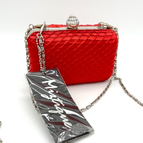 Miztique Red Evening Bag Clutch Rhinestone Top Handle long Chain Party Wedding - Picture 2 of 13