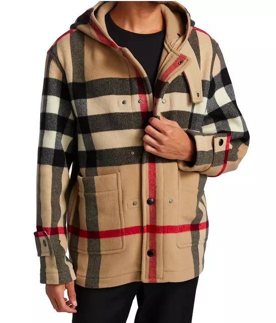Burberry Men Fairfield Check Wool Coat & Removable Vest Beige Size