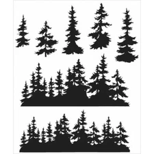 Tim Holtz Stampers Anonymous "TREE LINE" Red Rubber Cling Stamp Set