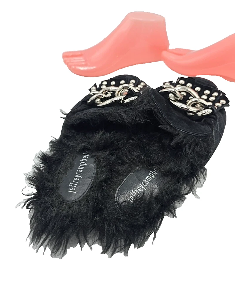 Jeffrey Campbell Negro Cadena Eslabón Tachonado Piel Forrado Mules Toboganes Mujer Talla 8 Foto 4 de 4