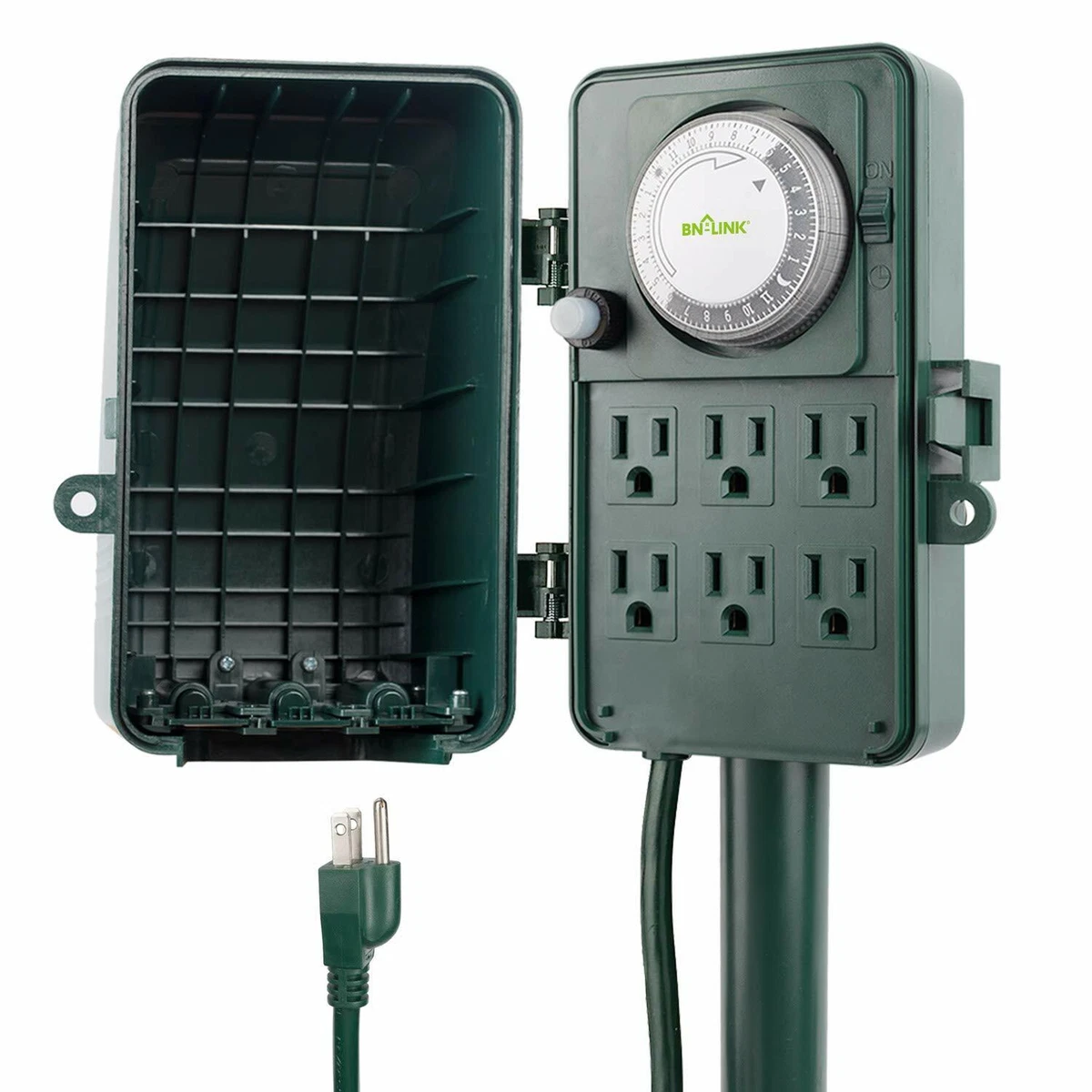 BN LINK 24 Hour Outdoor Mechanical Timer 6 Ways Garden Power Stake Waterproof