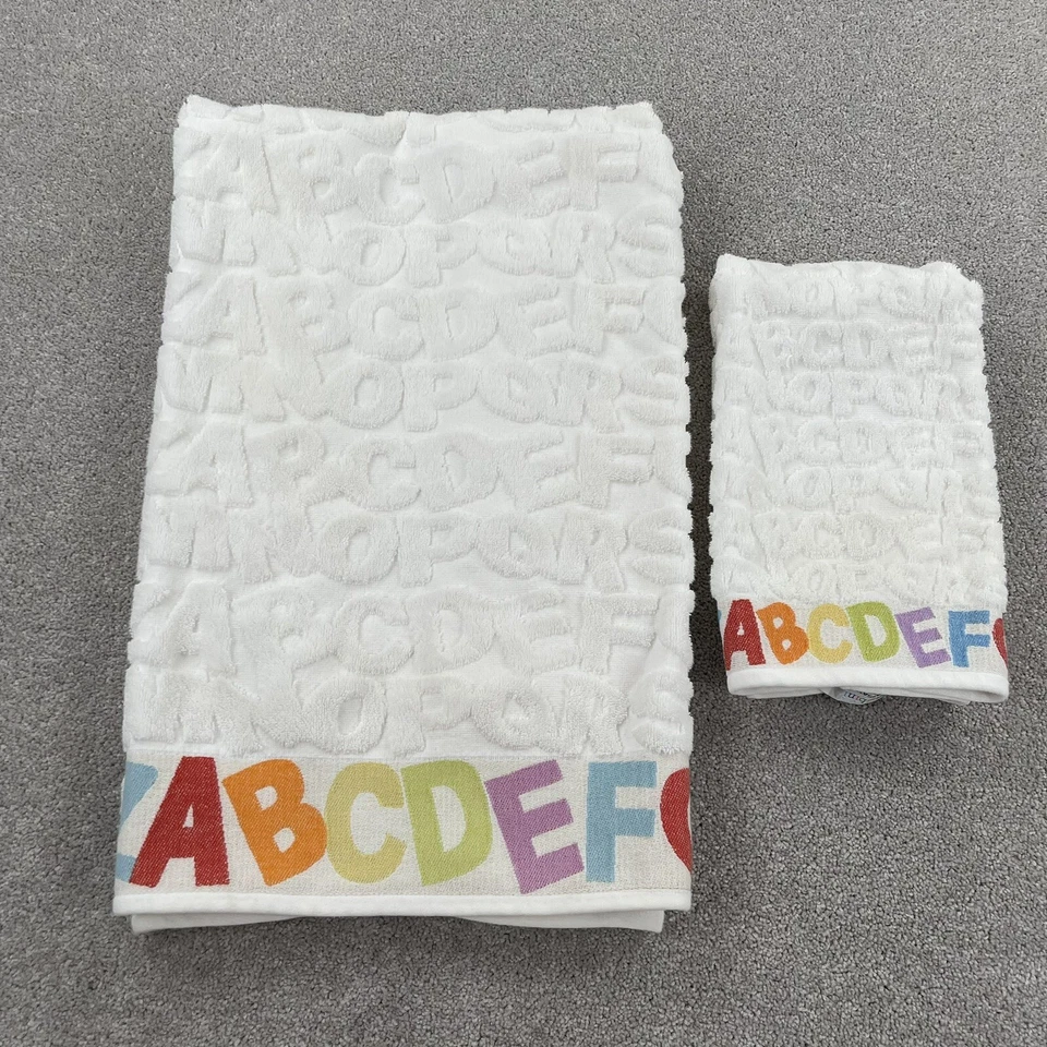 Kassatex Kids Bath Towel Set ABC Hand Towel Alphabet Letters 26x47 15x26 - Image 2 of 4