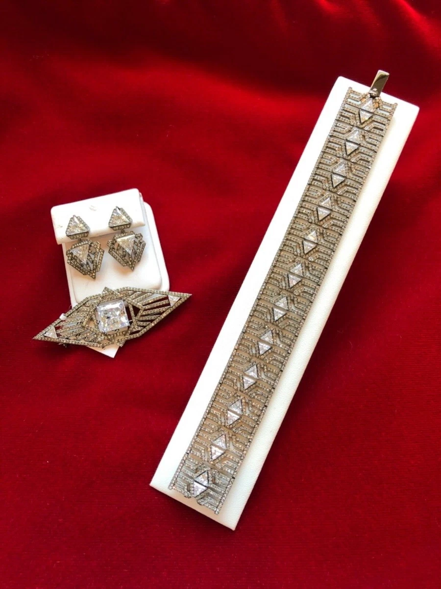 NWT Adriana Orsini Art Deco Wedding Bridal Zirconium Set Brooch Earring Bracelet