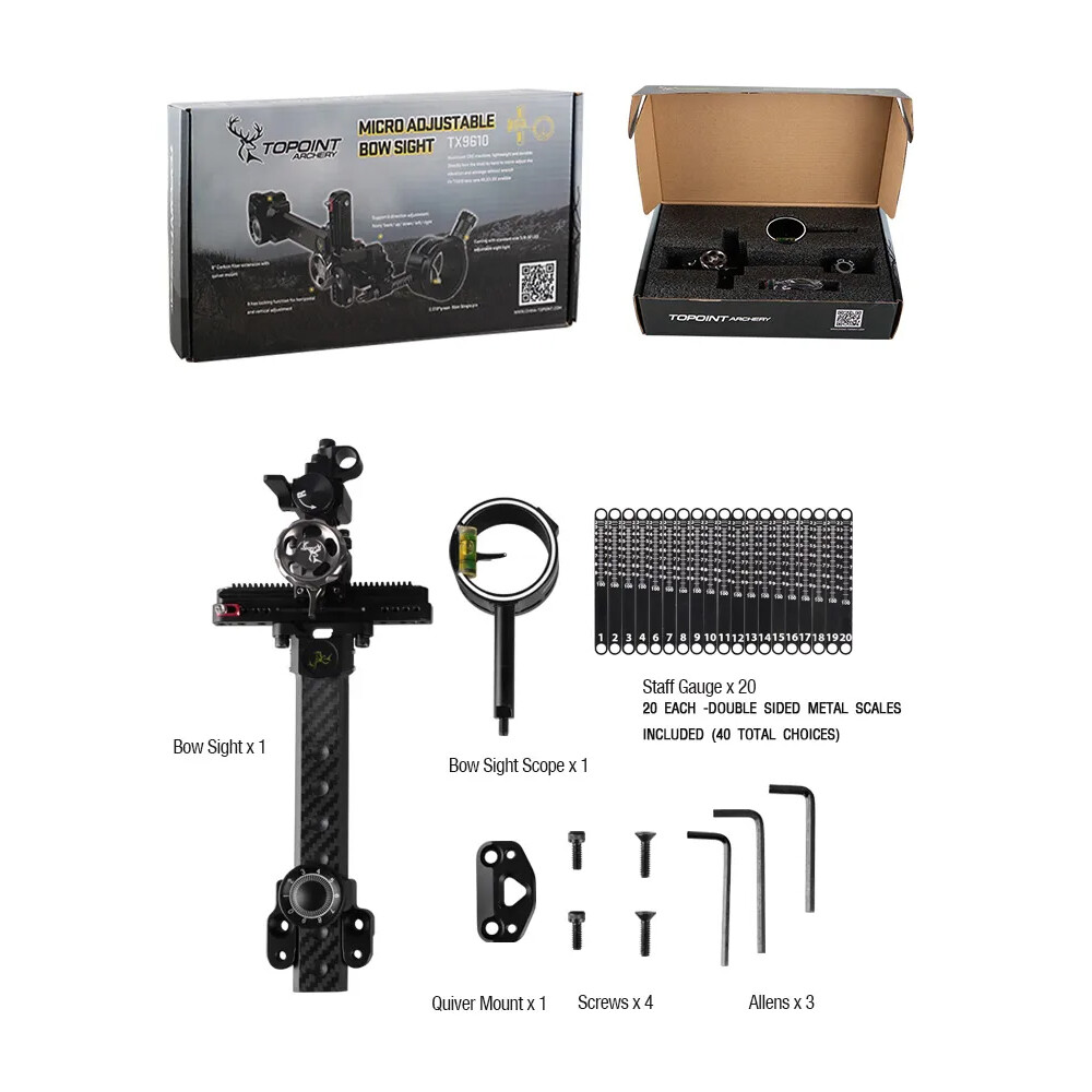 Viseur 1 Broche Pour Arc à Poulies - Grossissement 4X/6X/8X, Fibre Optique 0.019", Aluminium