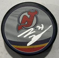 SIMON NEMEC SIGNED NEW JERSEY DEVILS HOCKEY PUCK W/ CASE COA