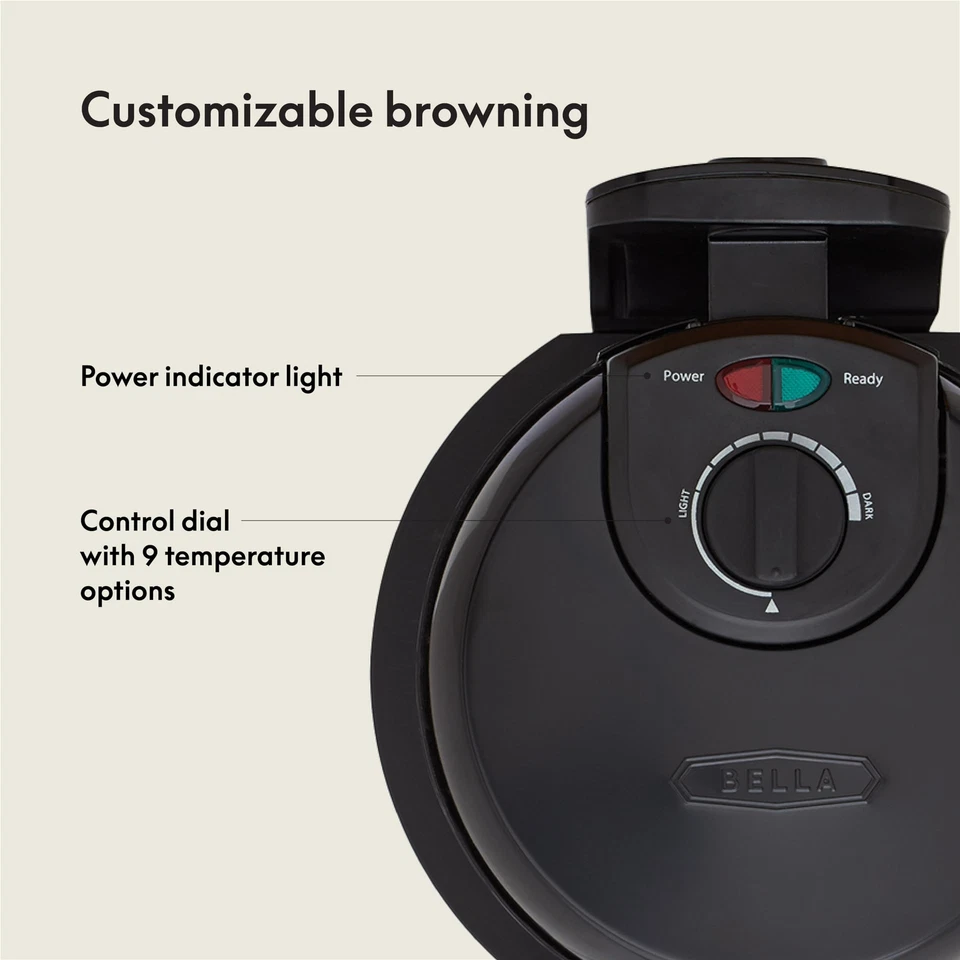 Gofrera giratoria BELLA 4,67 lb con revestimiento antiadherente y fácil limpieza Foto 3 de 4