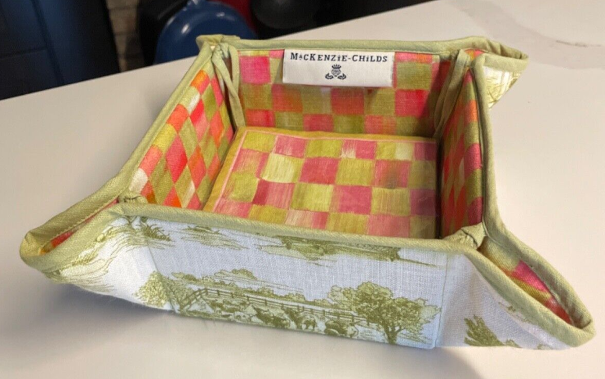 Mackenzie Childs TULIP CHECK Cocktail Napkin Holder / Basket Reversible