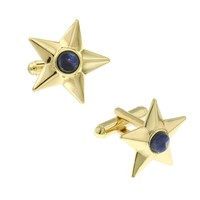 1928 Jewelry Gold-tone Semi-precious Blue Sodalite Star Cuff Links 1928 Jewelry Gold-tone Semi-precious Blue Sodalite Star Cuff Links
