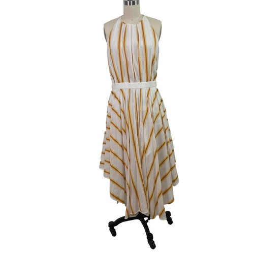 LOVER Lina MIDI Ivory Yellow Orange striped Asymmetrical flowy dress Women Sz 6 - Picture 9 of 12
