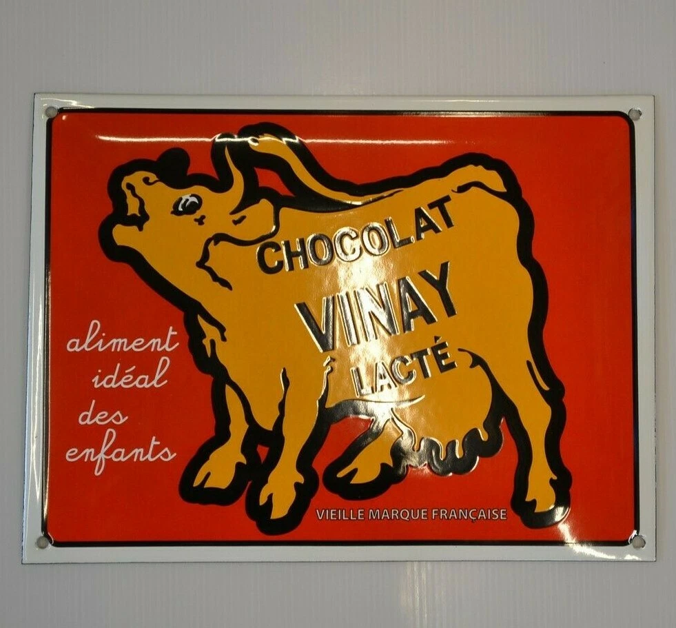 Ancienne Tôle Publicitaire Chocolat Vinay – Vache à Lait, Rare, étain (occasion)