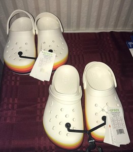 white rainbow platform crocs
