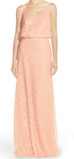 Donna Morgan Apricot Olivia Spaghetti Strap Sequin Blouson V-Neck Gown Size 10