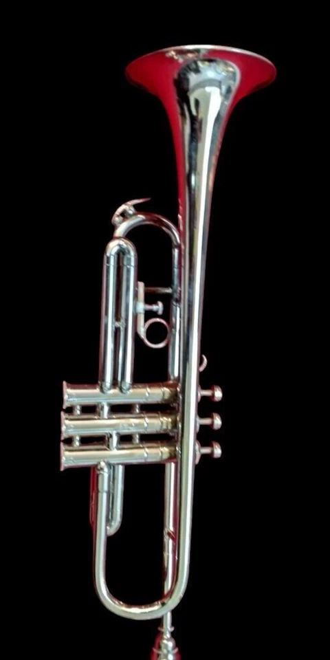 Tromba modello professionale strumenti jazz per orchestra argento cromato lucido - Immagine 4 di 4
