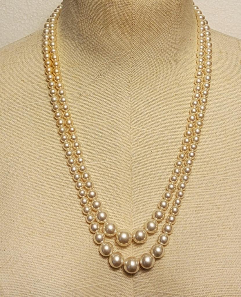 Vintage 50s Stamped JAPAN Silver tone Faux Pearls 20