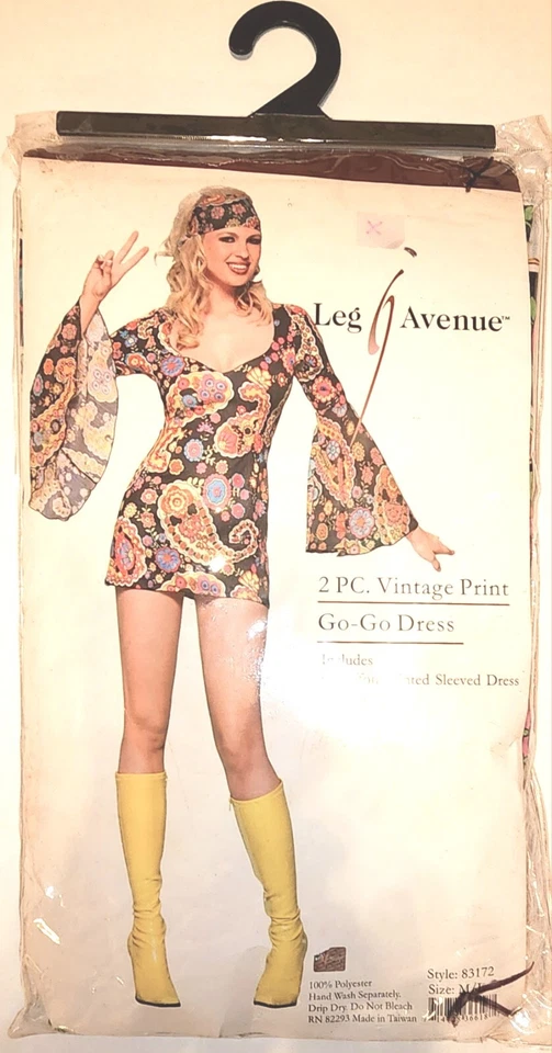 Vestido retro vintage Leg Avenue Paisly Flower Power Hippie años 60 Go-Go talla M/L Foto 3 de 4
