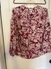 Pure Energy Womens Plus Size 3X Pink/white Print Popover Blouse Long Sleeve