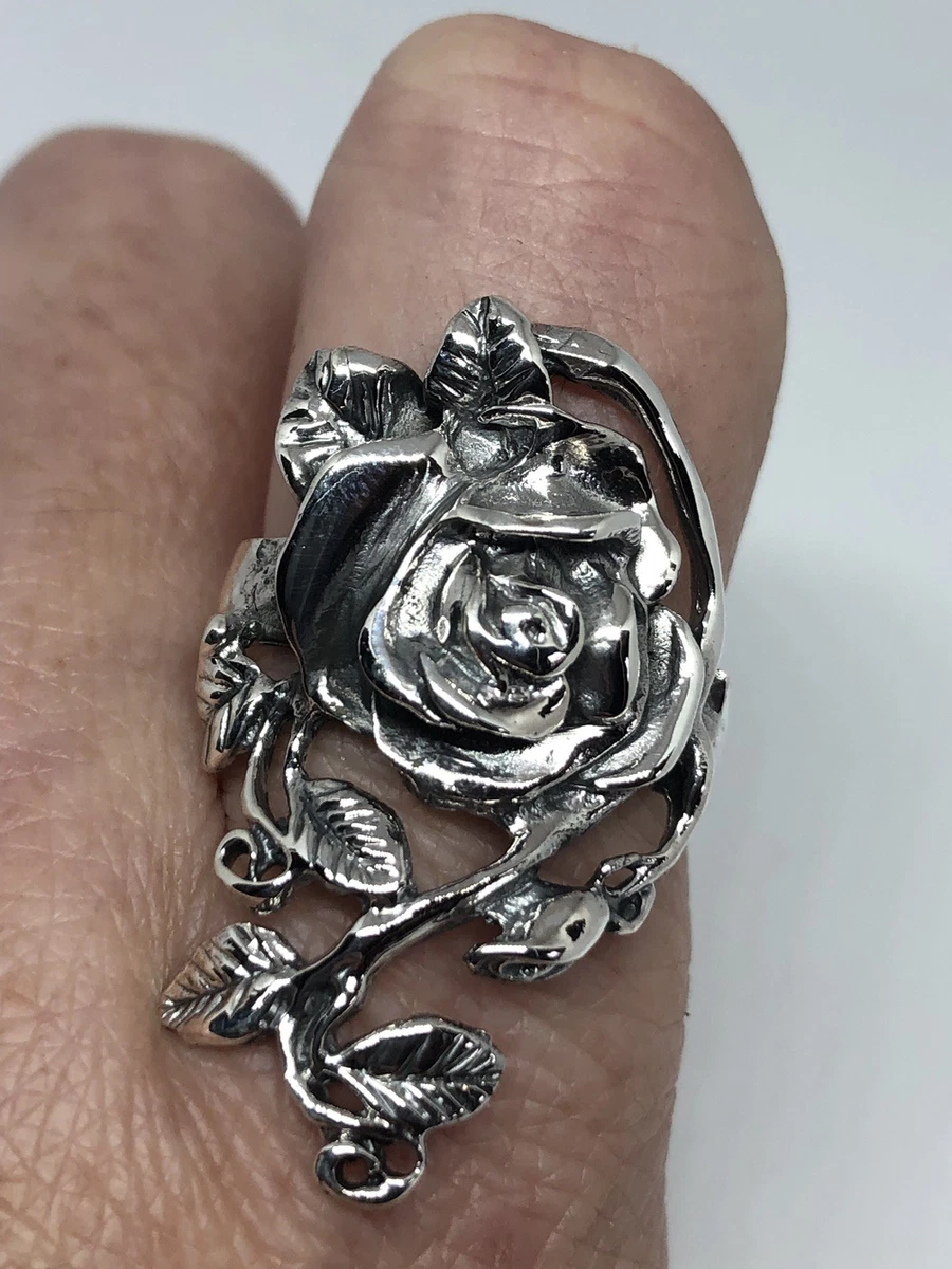 Vintage silver on sale rose ring