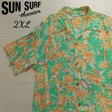 SUN SURF Aloha Shirt XL Green Rayon SS38039 Sparrow Bamboo Wagara Rare